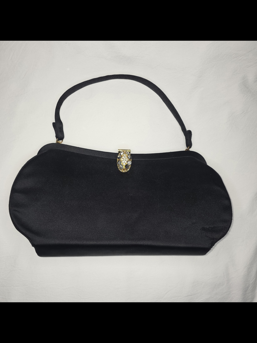 Vintage 1950s Magid Black Satin Evening Purse with Original Attached Coin Purse